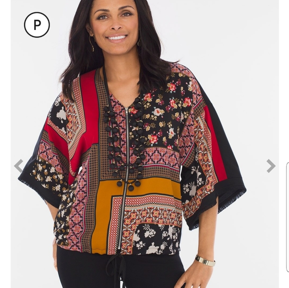 Chico's Patchwork Kimono Top Sz 0